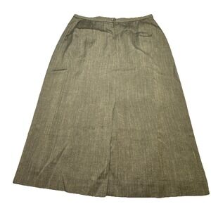 Vintage Linen Blend Midi Skirt Brown Taupe Textured Size 12 Pencil Skirt